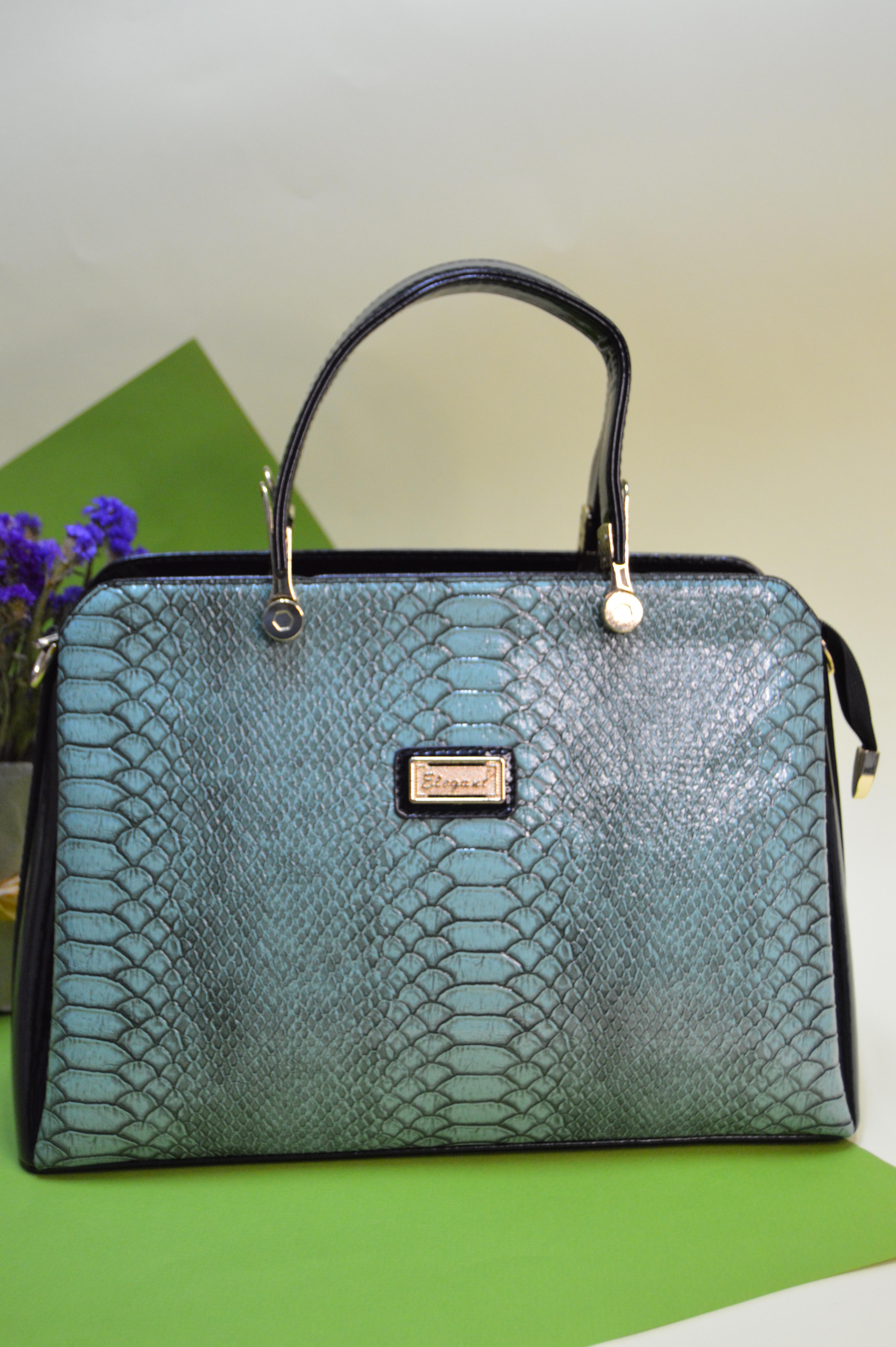 Жіноча сумка Elegant лакова М'ятно-чорний (1165)