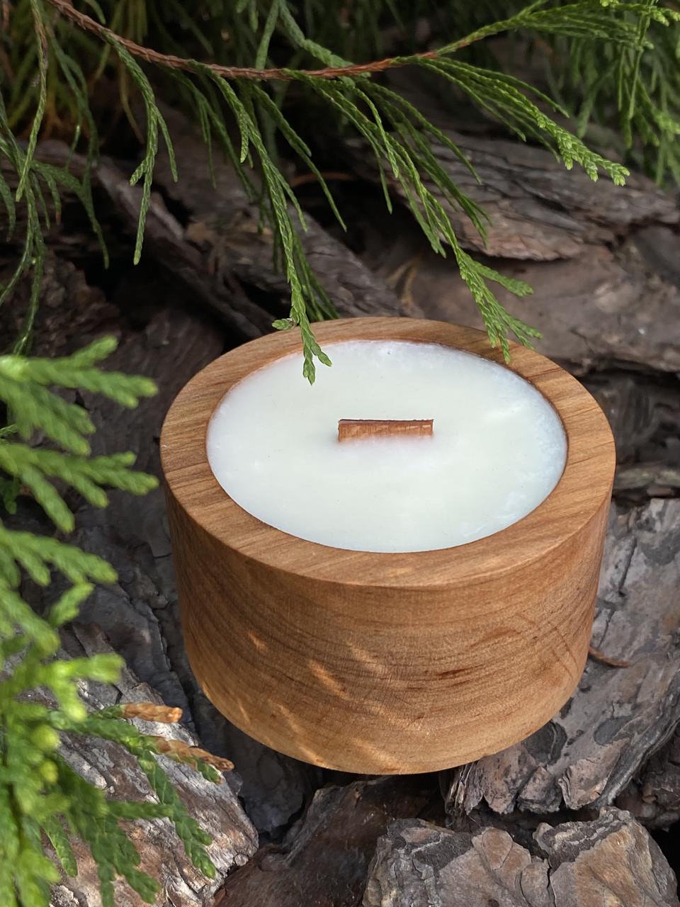 Свеча Boxiku Volcano в деревянном кашпо круглая 60 г (19094)