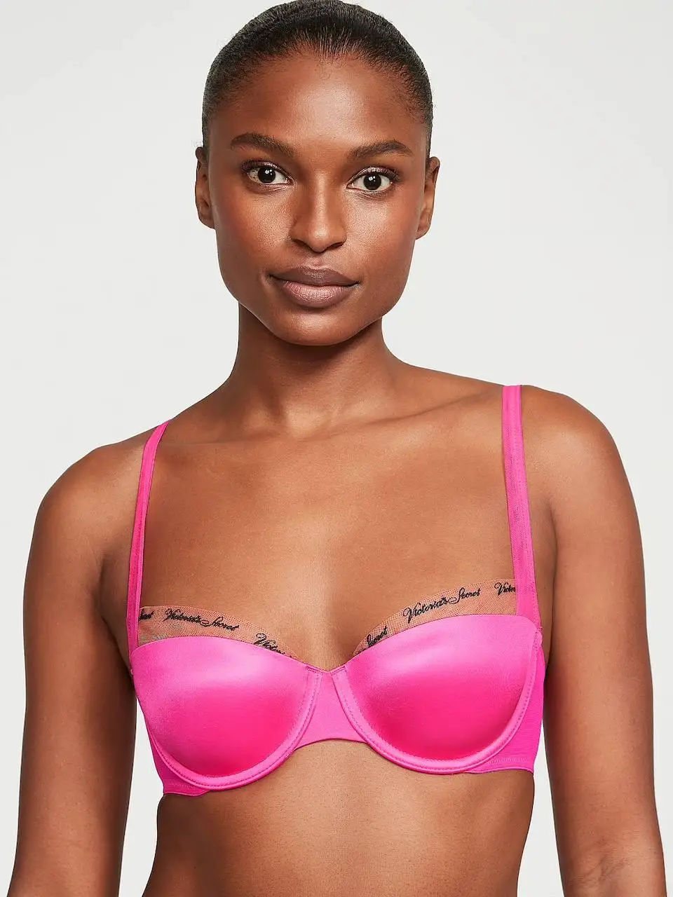 Бюстгальтер без пуш ап Victoria's Secret Smooth Logo Embroidery Lightly Lined Balconette Bra 75E Рожевий (20866342)