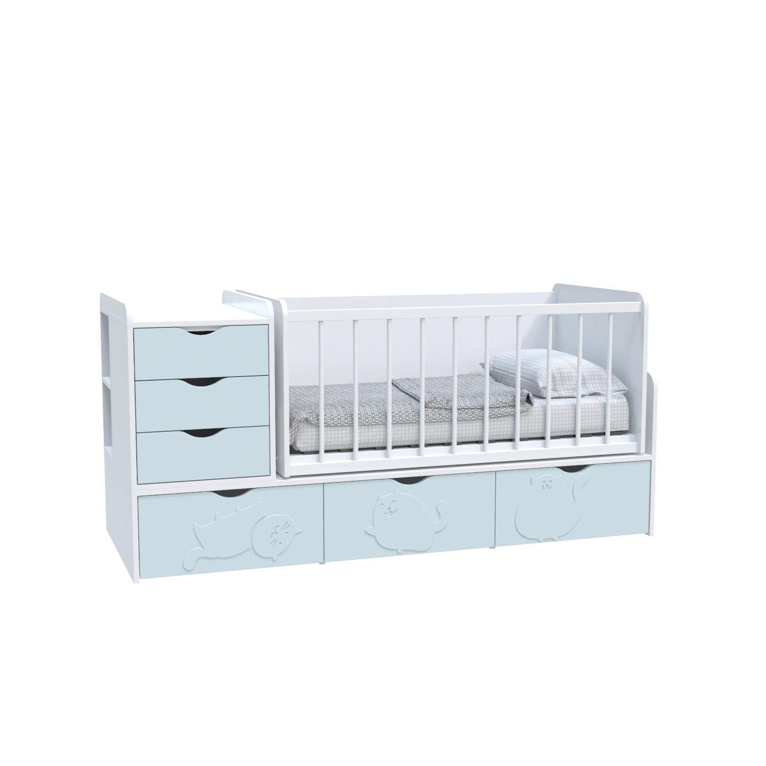 Детская кроватка трансформер Artinhead Binky ДС504А (3 в 1) из ЛДСП и МДФ 1732x950x732 Аляска/Голубая лагуна Детская кроватка трансформер Artinhead Binky ДС504А (3 в 1) из ЛДСП и МДФ 1732x950x732 Аляска/Голубая лагуна