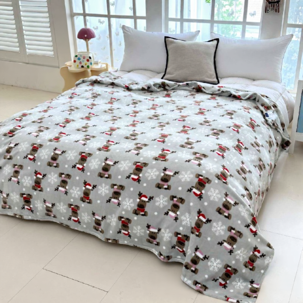 Плед флис новогодний 200х220 см Серый с белым Плед флис новогодний 200х220 см Серый с белым