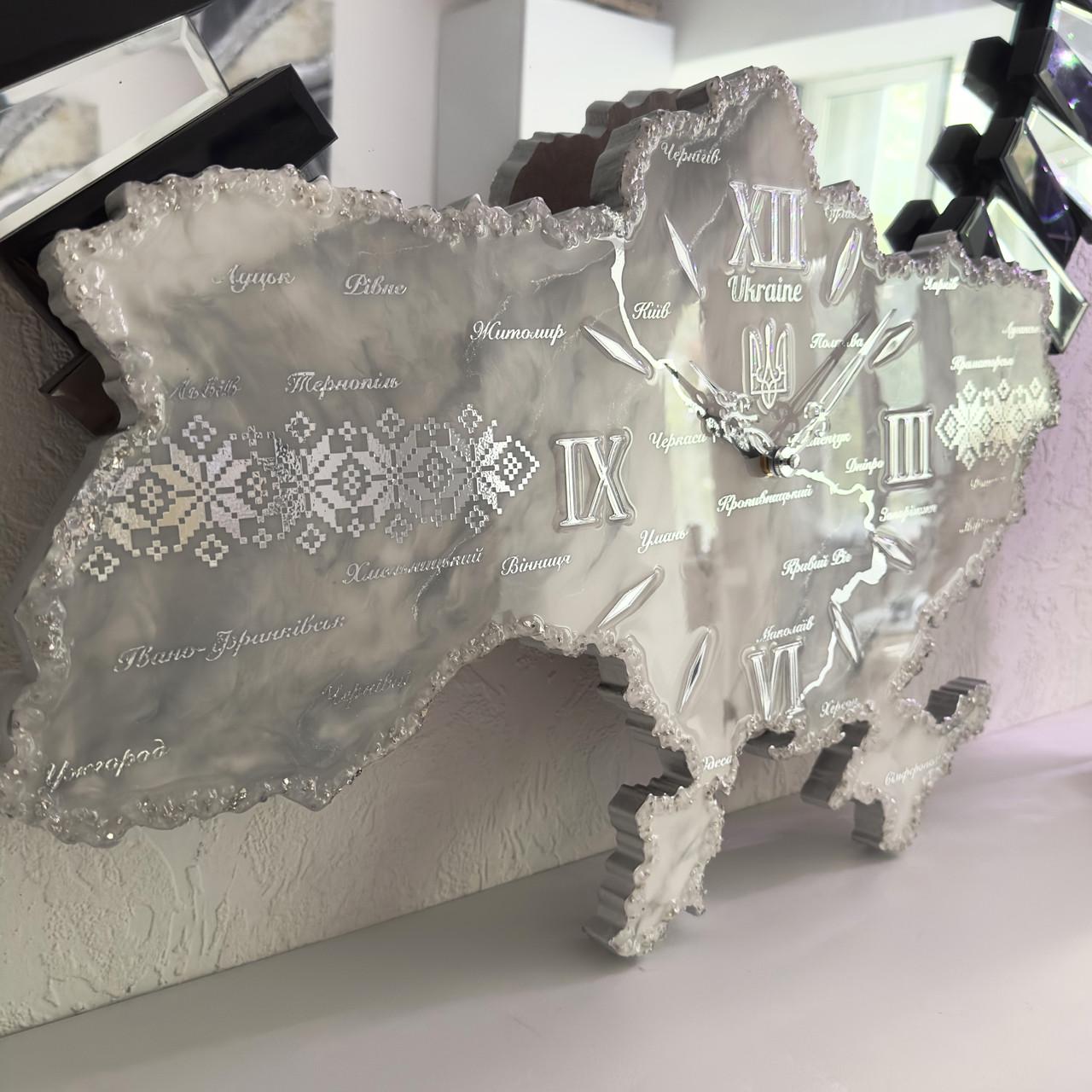 Часы настенные из эпоксидной смолы Карта Украины 100x67 см