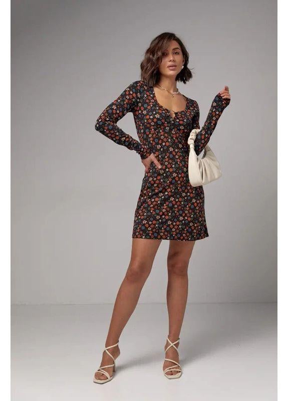 Сукня міні трикотажна в квітковий принт (2230-1)
