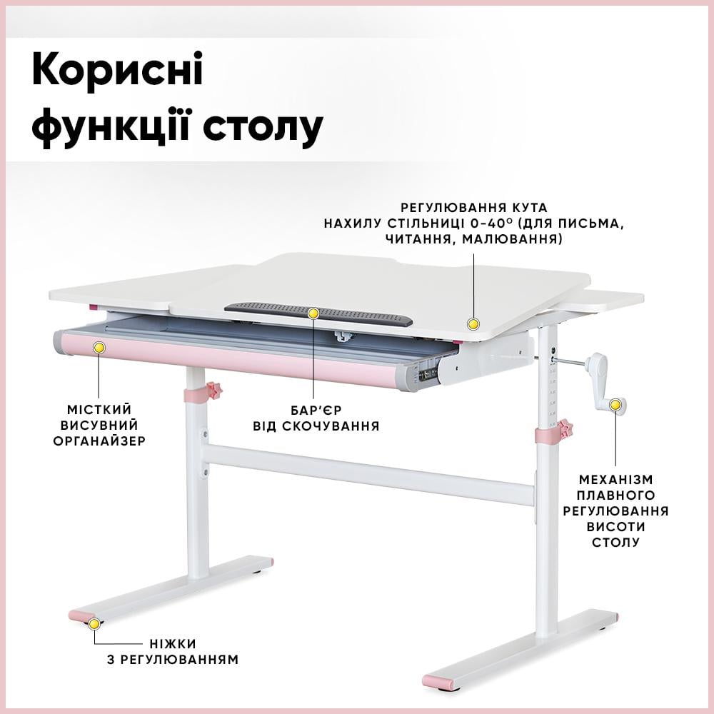 Парта школьная трансформер Evo-kids TH-220 эргономичная Розовый - фото 2