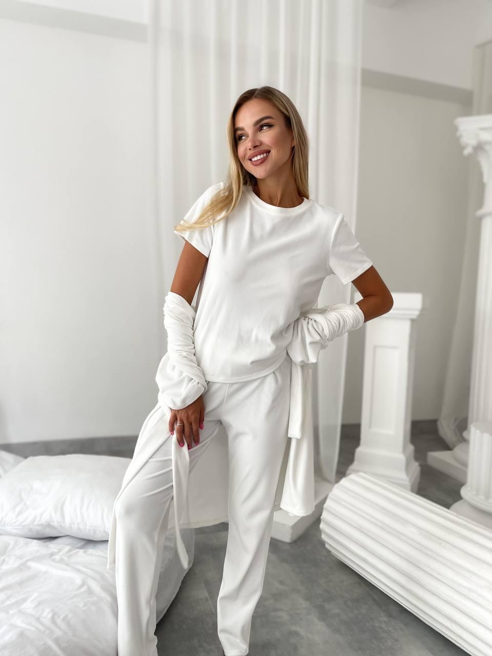 Піжама жіноча велюрова 1545а трійка р. 42/44 Білий (20866484) - фото 2