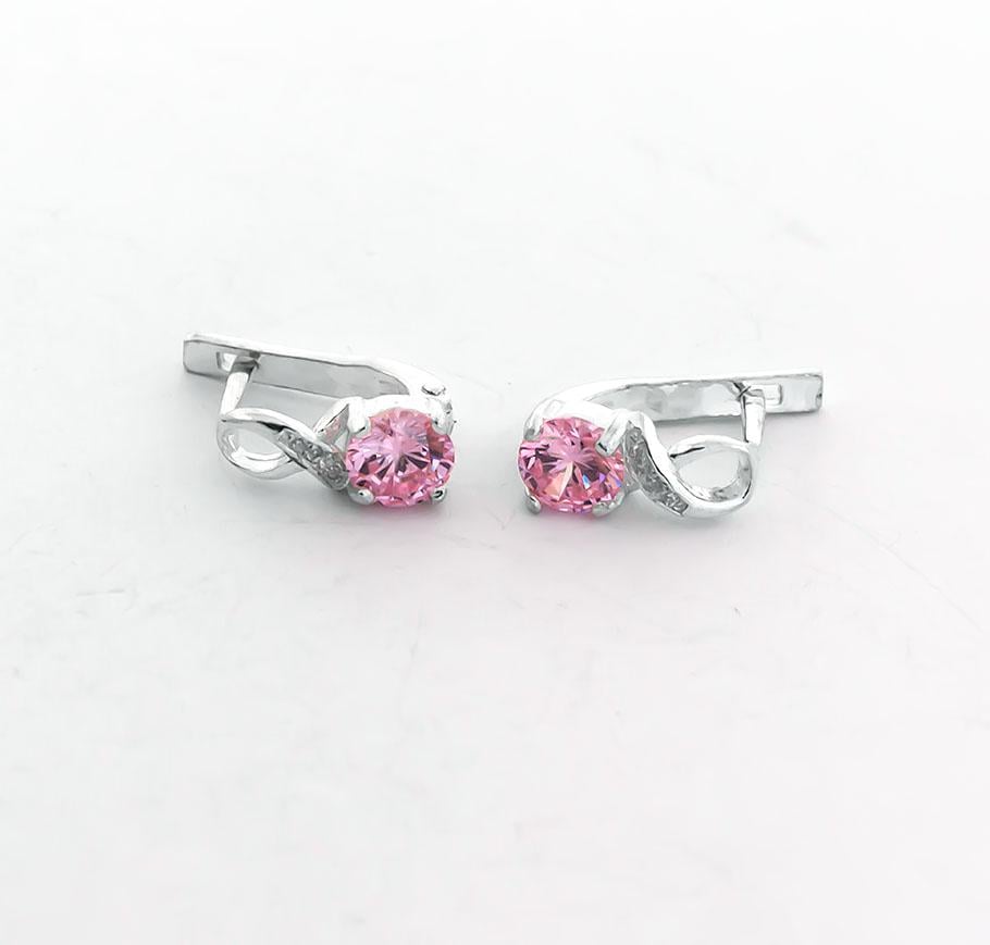 Серьги серебряные с фианитами Maxi Silver 8613 Восьмерки Розовый (88613)
