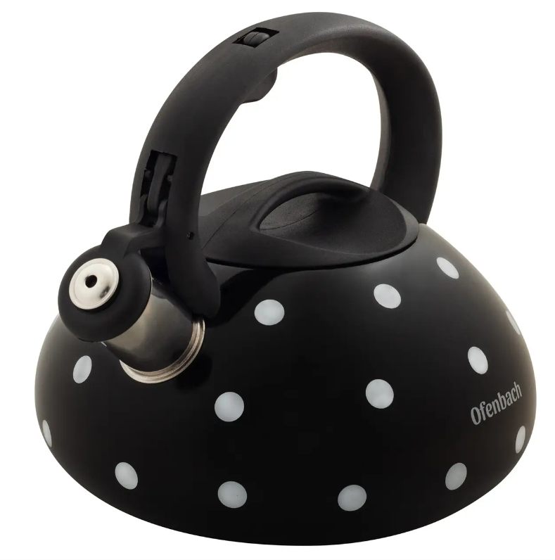 Чайник Ofenbach KM-100301 2,5 л із нержавіючої сталі зі свистком та нейлоновою ручкою для індукції та газу Чорний (NA002468)