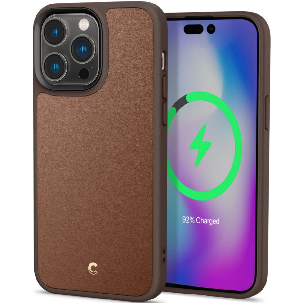 Кожанный чехол-накладка Spigen CYRILL Kajuk Case with MagSafe for iPhone 14 Pro Max, Saddle Brown (ACS04881)