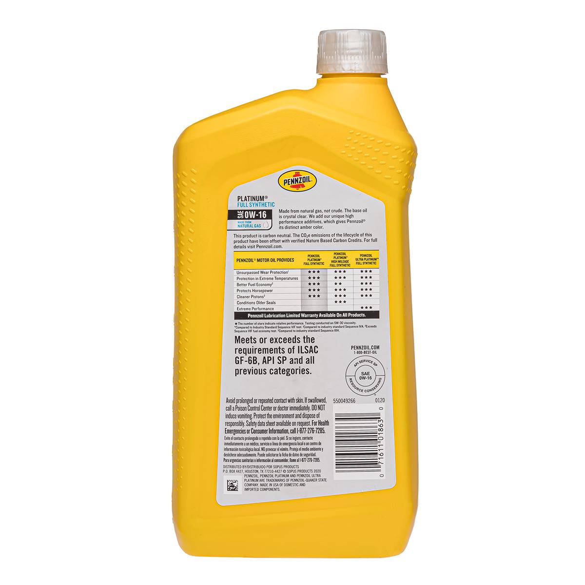 Мастило моторне Pennzoil ennzoil Platinum Full Synthetic 0W-16 0,946 мл (550049266) - фото 6