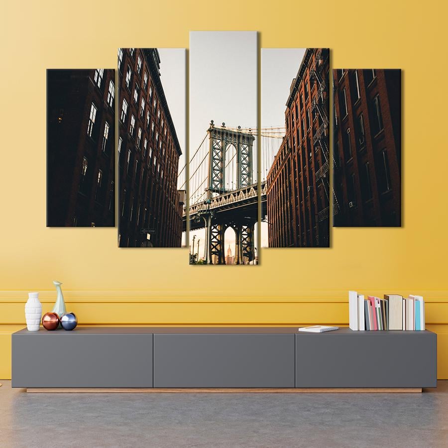 Картина город Мост между домами на Манхэттене 187x119 см (A690-5)