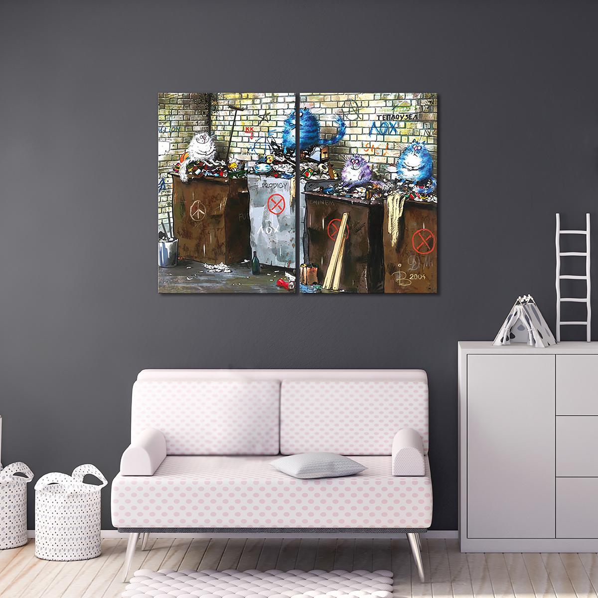 Модульная картина Коты на мусорке 2 модуля 120x180 см