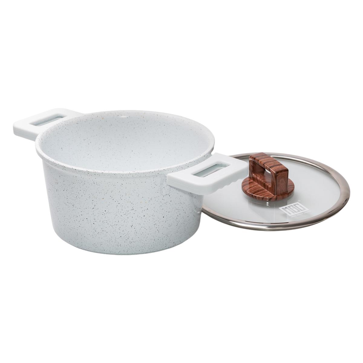 Кастрюля алюминиевая MGC с гранитным антипригарным покрытием и стеклянной крышкой 3 л Белый (HP-4-440) - фото 4