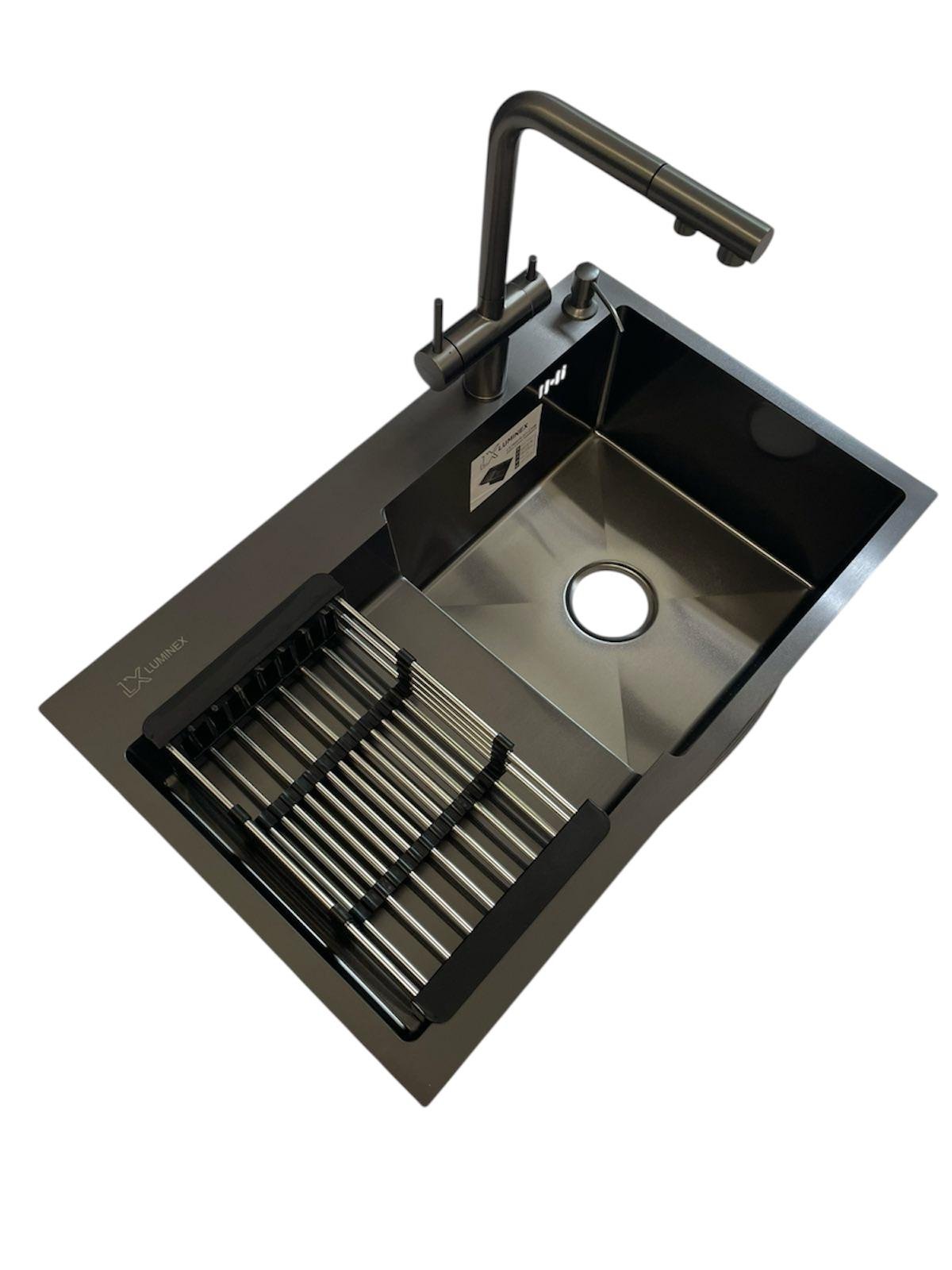 Мойка для кухни правая Luminex 7848 R/кран выдвижной с фильтром воды Venta BK82FEG
