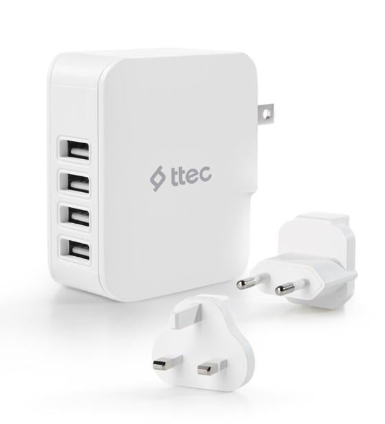 Зарядное устройство сетевое Ttec Quattro Traveler 4хUSB 5,1A/25Вт White (2SC02BUK)