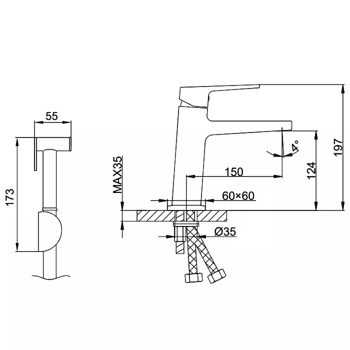 Смеситель для умывальника FAOP A1009-1 с гигиеническим душем (24582584) - фото 2 Смеситель для умывальника FAOP A1009-1 с гигиеническим душем (24582584) - фото 2