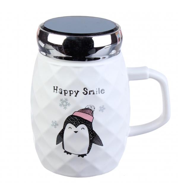 Чашка керамическая Пингвинчик с закручивающейся крышкой 500 мл (514068)