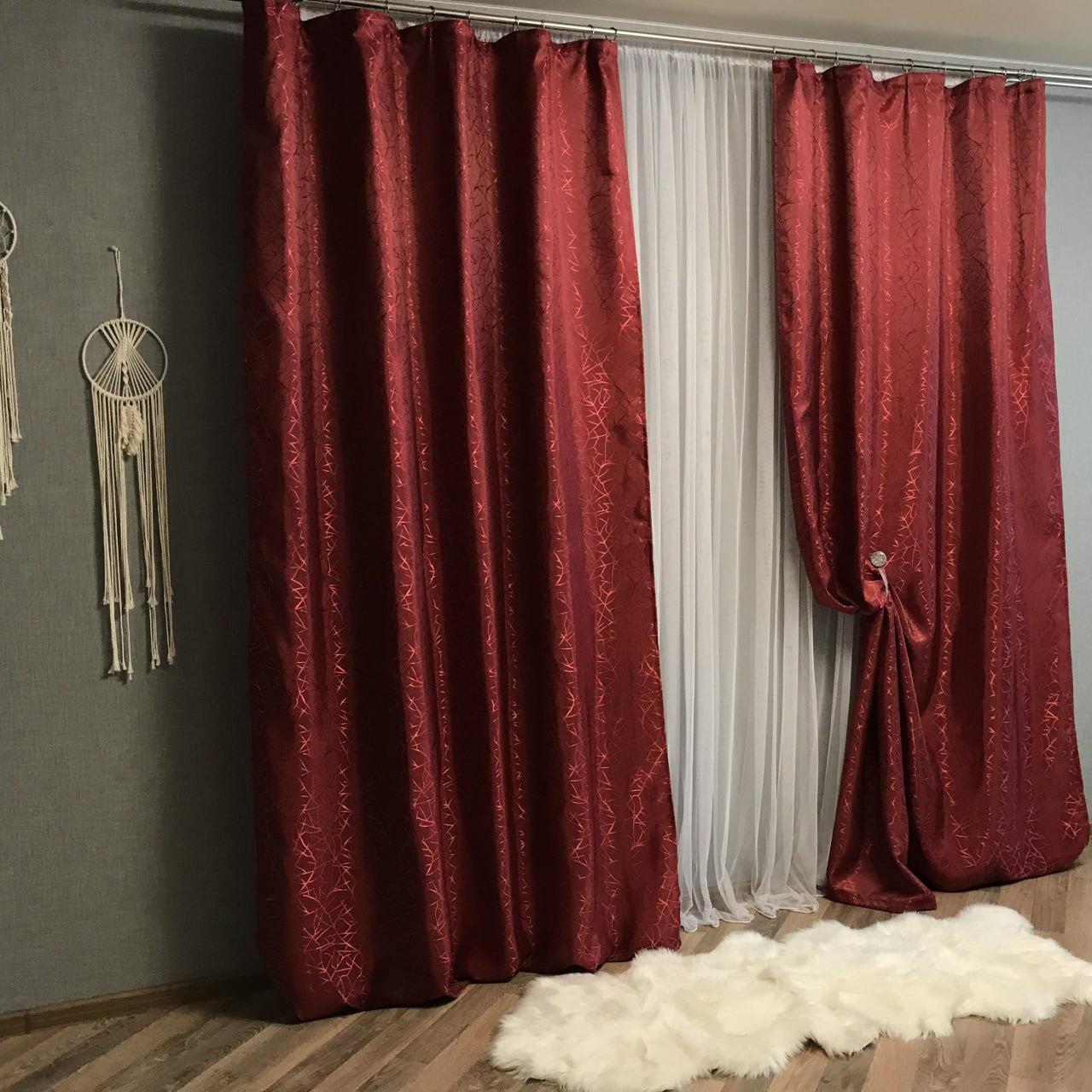 Штори для спальні Жаккард 200x270 см Бордовий (Е1011012В-2) Штори для спальні Жаккард 200x270 см Бордовий (Е1011012В-2)