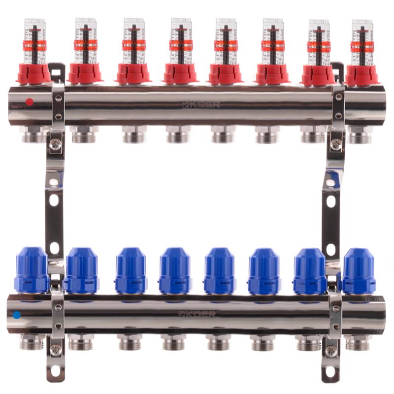 Коллектор для теплого пола KOER KR2645 8 контуров с расходомерами 1"/3/4" (81680)