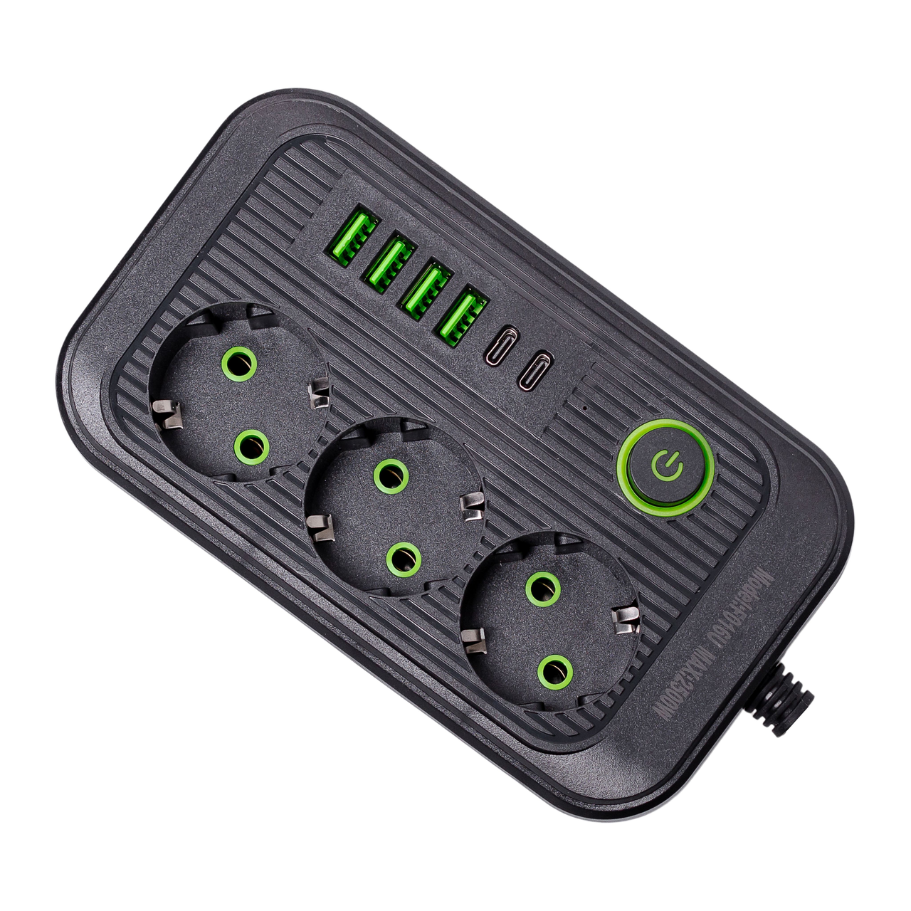 Подовжувач HP-5-22 F16 на 3 розетки 4 usb 2 type-c та кнопкою відключення 4,75 м Чорний (7440) - фото 3