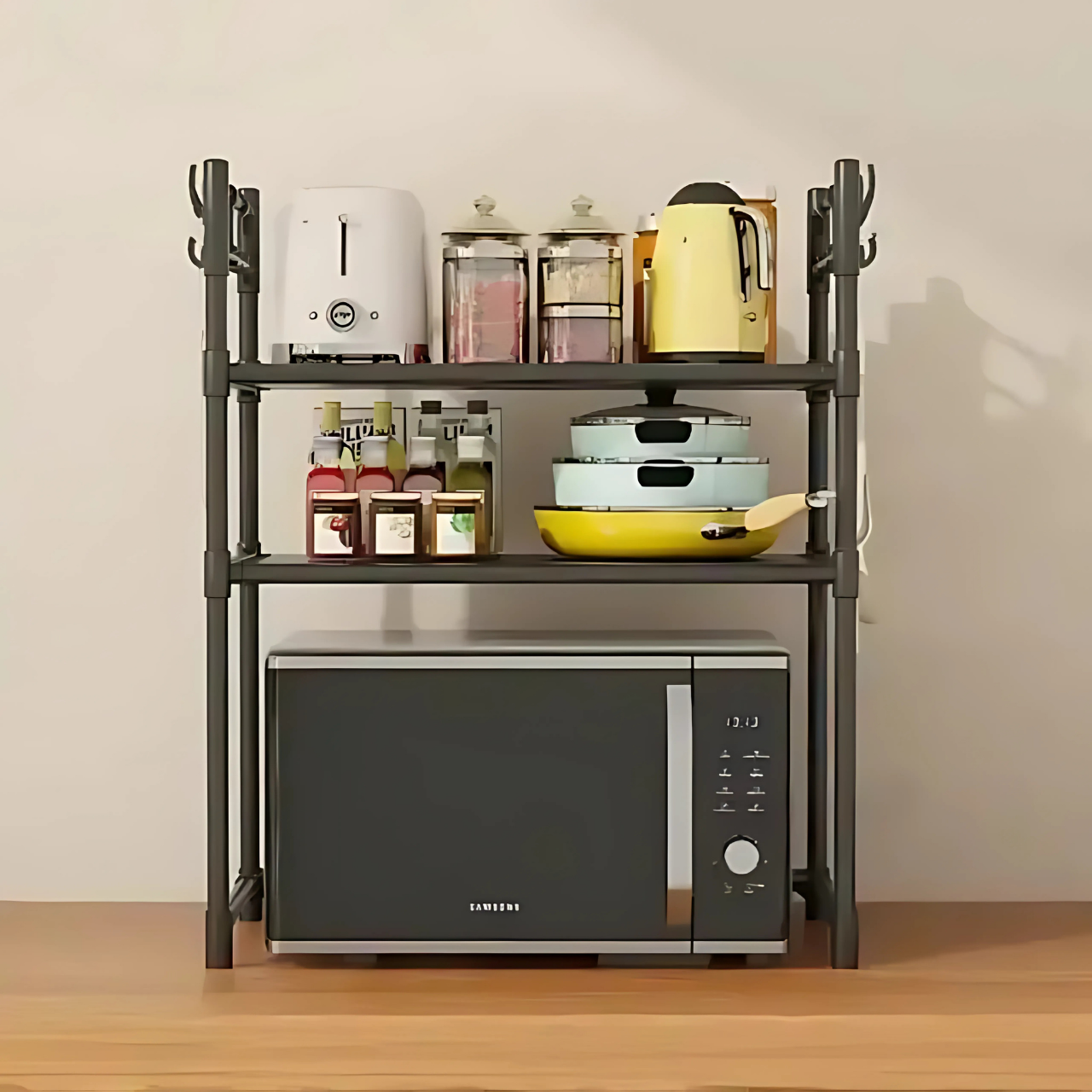 Полка-органайзер на микроволновую печь 3 яруса до 25 кг 33х59,5х72 см Черный (6162454692) - фото 6