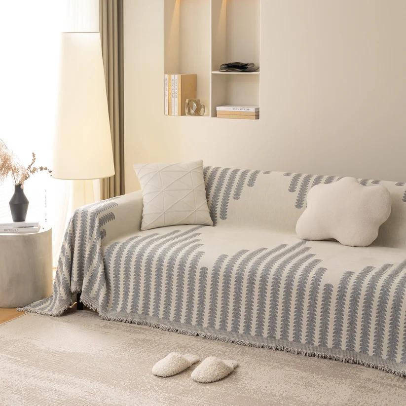 Плед покрывало на диван и кровать для мягкой мебели с узором 180х230 см Бело-серый - фото 7 Плед покрывало на диван и кровать для мягкой мебели с узором 180х230 см Бело-серый - фото 7