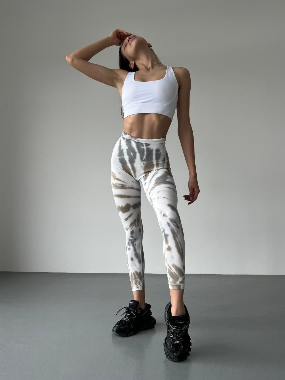 Леггинсы с мраморным принтом M Белый/Серый/Коричневый (VG01M)