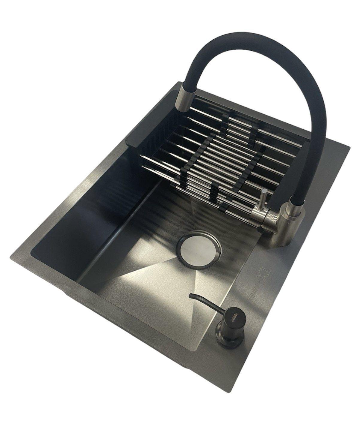 Мийка Luminex 6045 PVD 4в1 3,0/1,0 мм та змішувач для кухні гнучкий Чорний Мийка Luminex 6045 PVD 4в1 3,0/1,0 мм та змішувач для кухні гнучкий Чорний