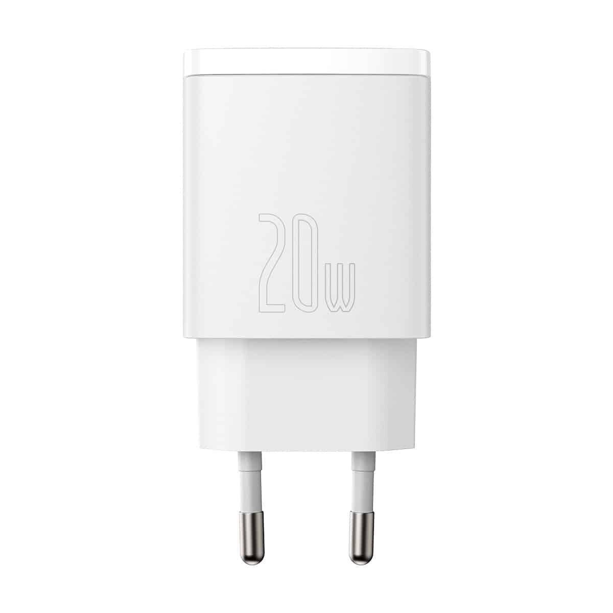 Зарядний пристрій Baseus 20W USB+Type-C Compact Quick Charger QC3.0+PD3.0 3A White (CCXJ-B02) - фото 4