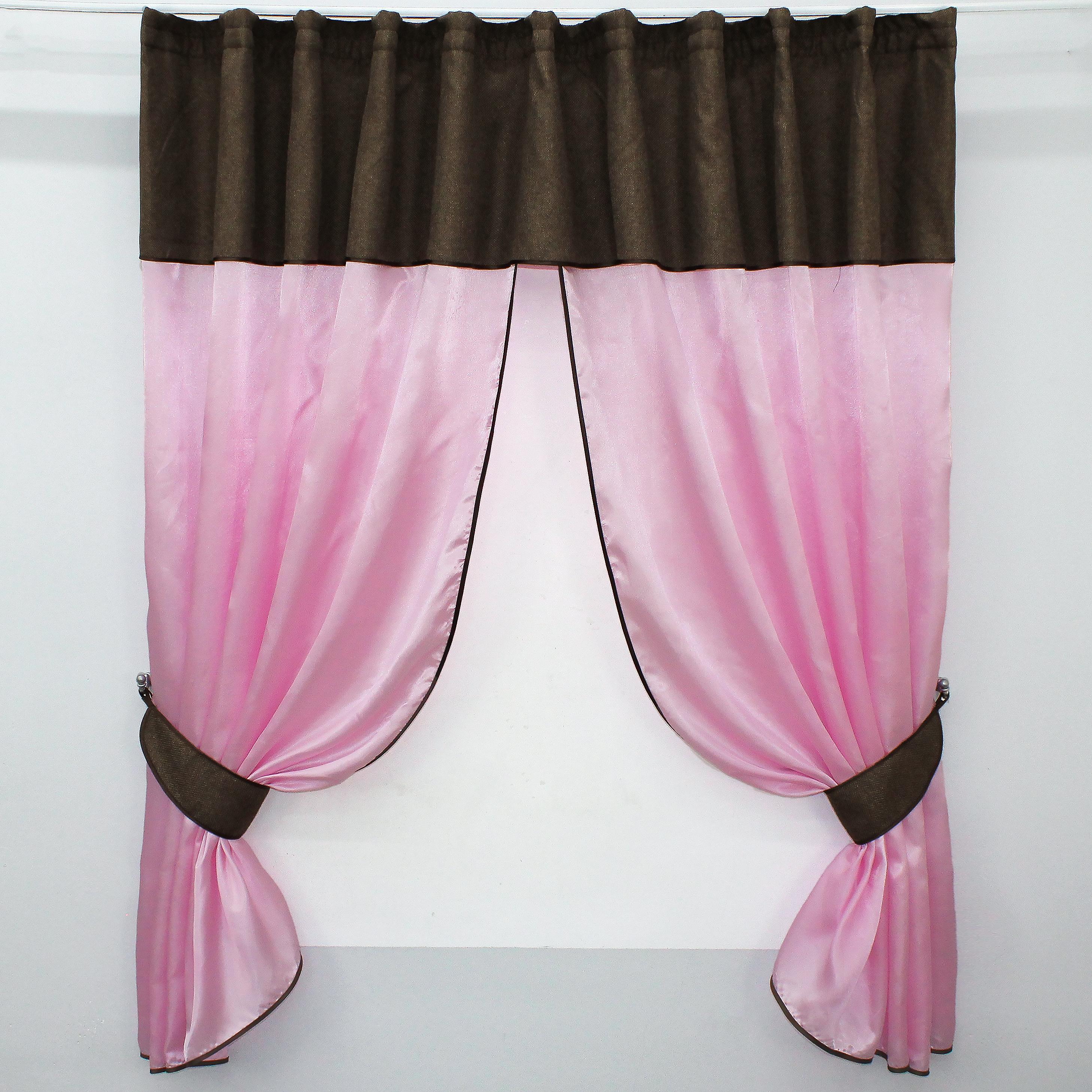 Шторы кухонные VR-Textil №073к с ламбрекеном и подхватами 270х170 см Розовый/Коричневый (52-0290)