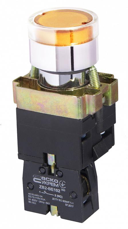 Кнопка управления АСКО-Укрем XB2-BW3571 1NO с подсветкой 22 мм 220V Желтый неон (A0140010053)