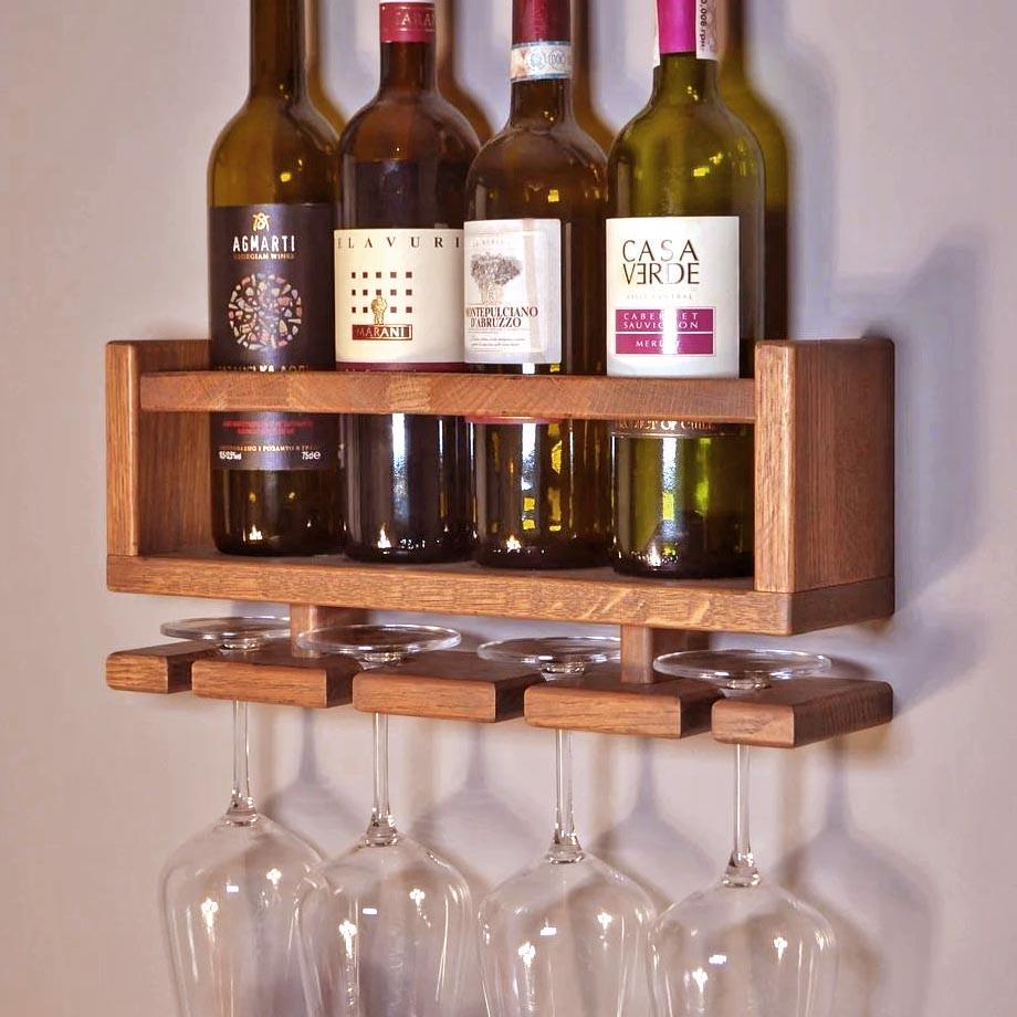 Полка для вина настенная из дерева Киото Шафран (ПНК-000206)