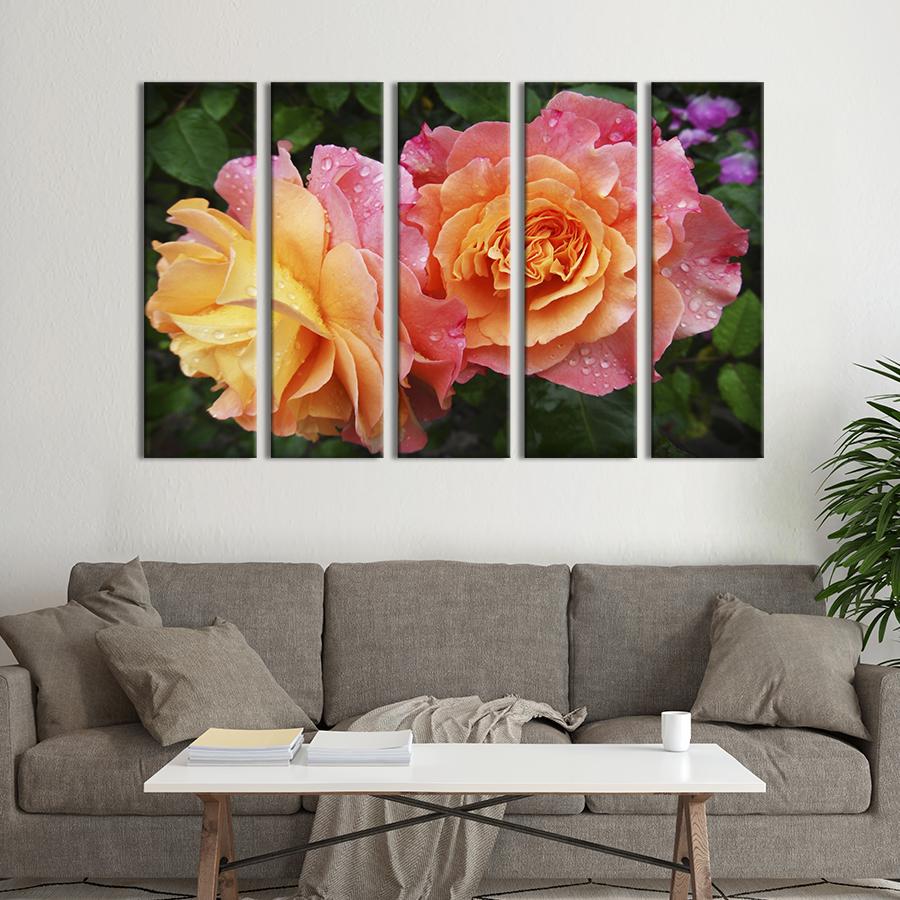 Картина на холсте Волшебные жёлто-розовые розы 87x50 см (847-51)