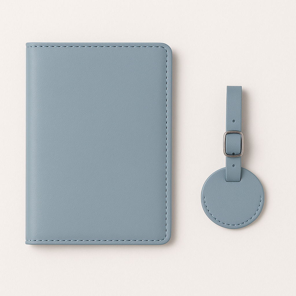 Набір аксесуарів для подорожі Stenson R32262 обкладинка на паспорт з багажною біркою 14,5х11 см Сіро-блакитний (efe754ac)