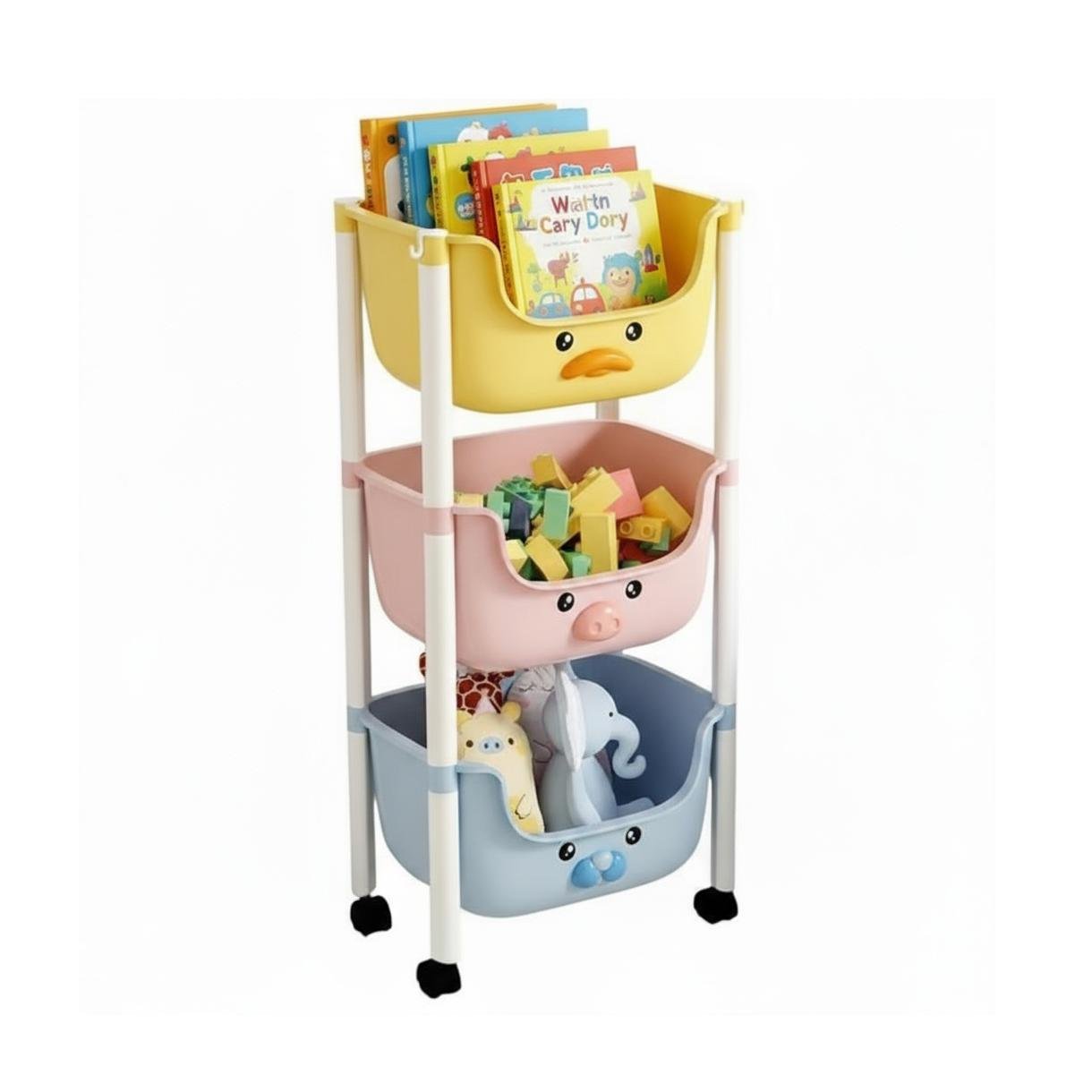 Стеллаж-органайзер многофункциональный Poppet Зверюшки 3 секции на колесах Разноцветный (PP-008M-3)