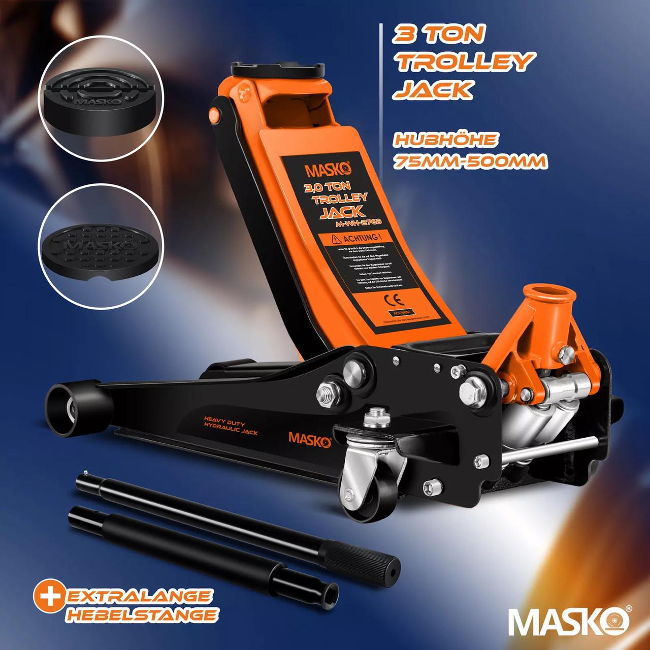 Домкрат гидравлический автомобильный MASKO с маневровым домкратом 3 т Оранжевый - фото 4