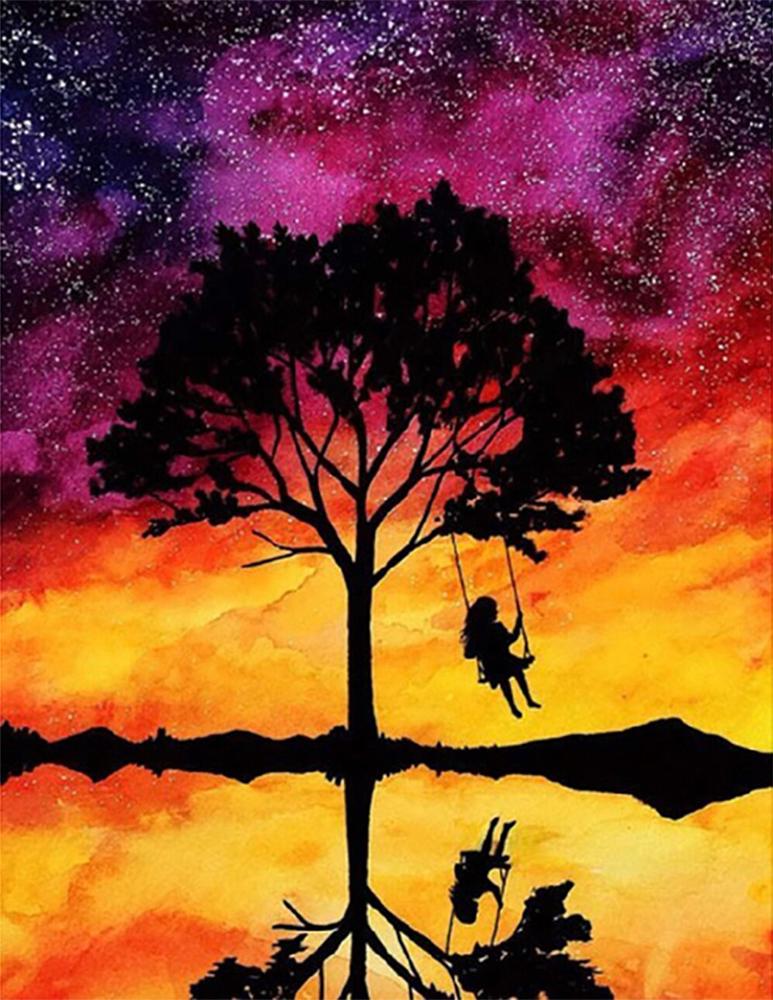 Алмазная мозаика Качеля под деревом DIY-9861 полная выкладка 30x40 см (26884)