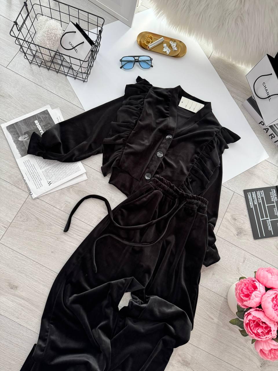 Прогулочный костюм женский Lemon велюр нежный L-XL Черный (od-20190-2)