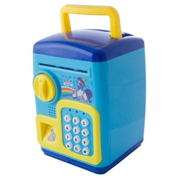 Копилка детская электронная EL 510-2 Единорог музыкальная с отпечатком пальца Голубой