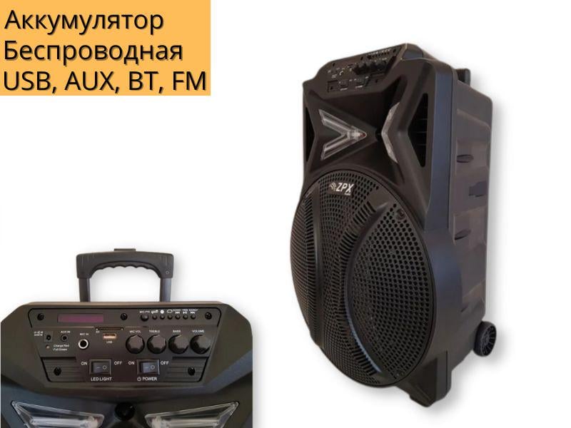 Акустическая система XPRO ZPX-7782 аккумуляторная 150 Вт USB/SD/FM радио/Bluetooth/микрофон/ДУ (ZPX-7782) - фото 2