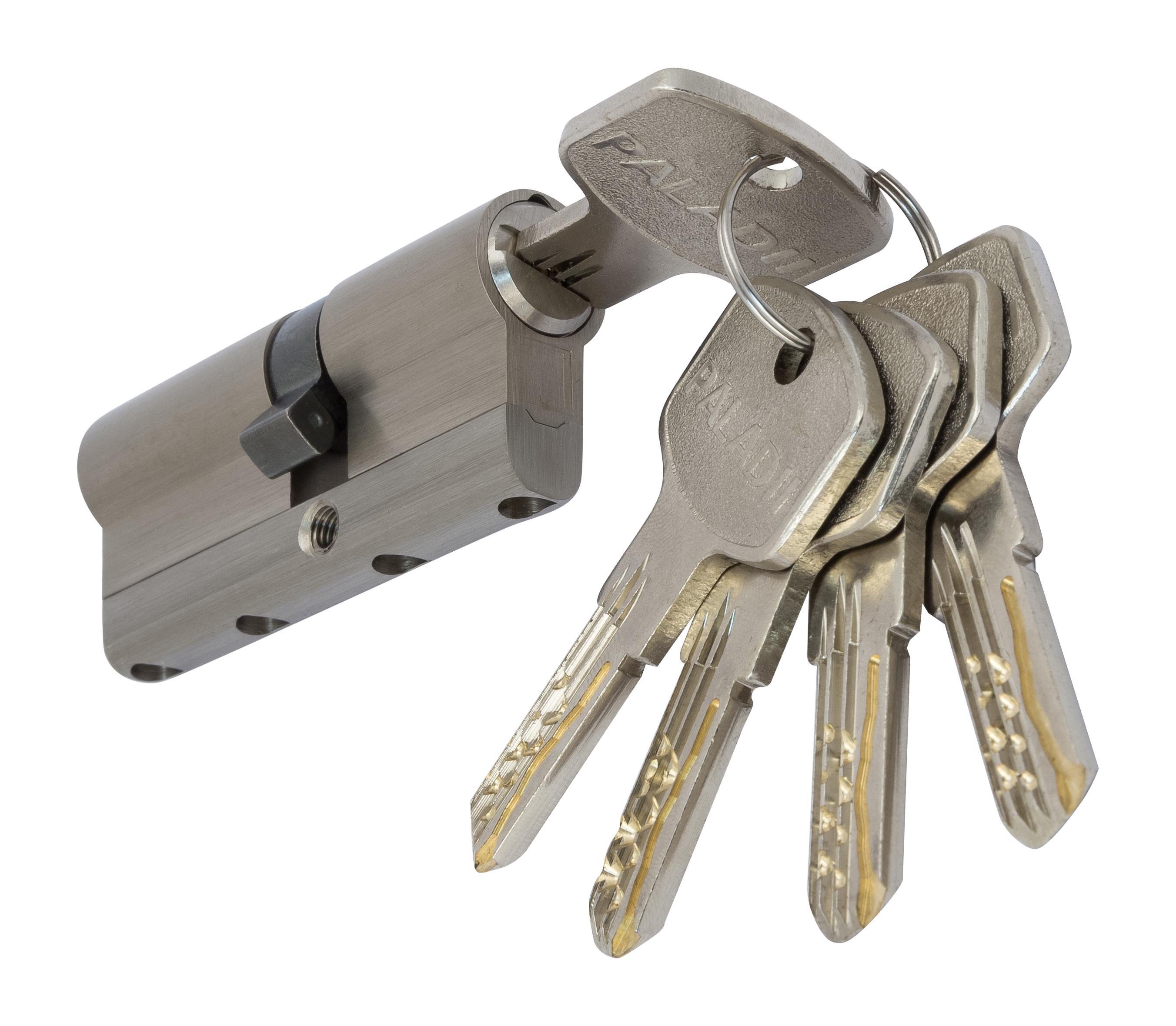 Цилиндр латунный с вставкой Paladii SE 70 мм 30x40 5 гибридных ключей SN Сатин (ПЦ014)