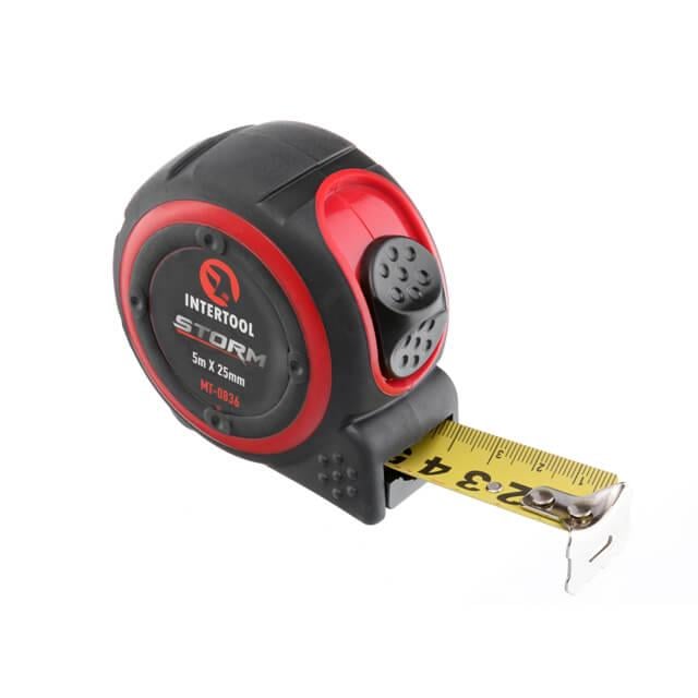 Рулетка Intertool со стальным полотном покрытым нейлоном 5 м 25 мм STORM (MT-0836) Рулетка Intertool со стальным полотном покрытым нейлоном 5 м 25 мм STORM (MT-0836)