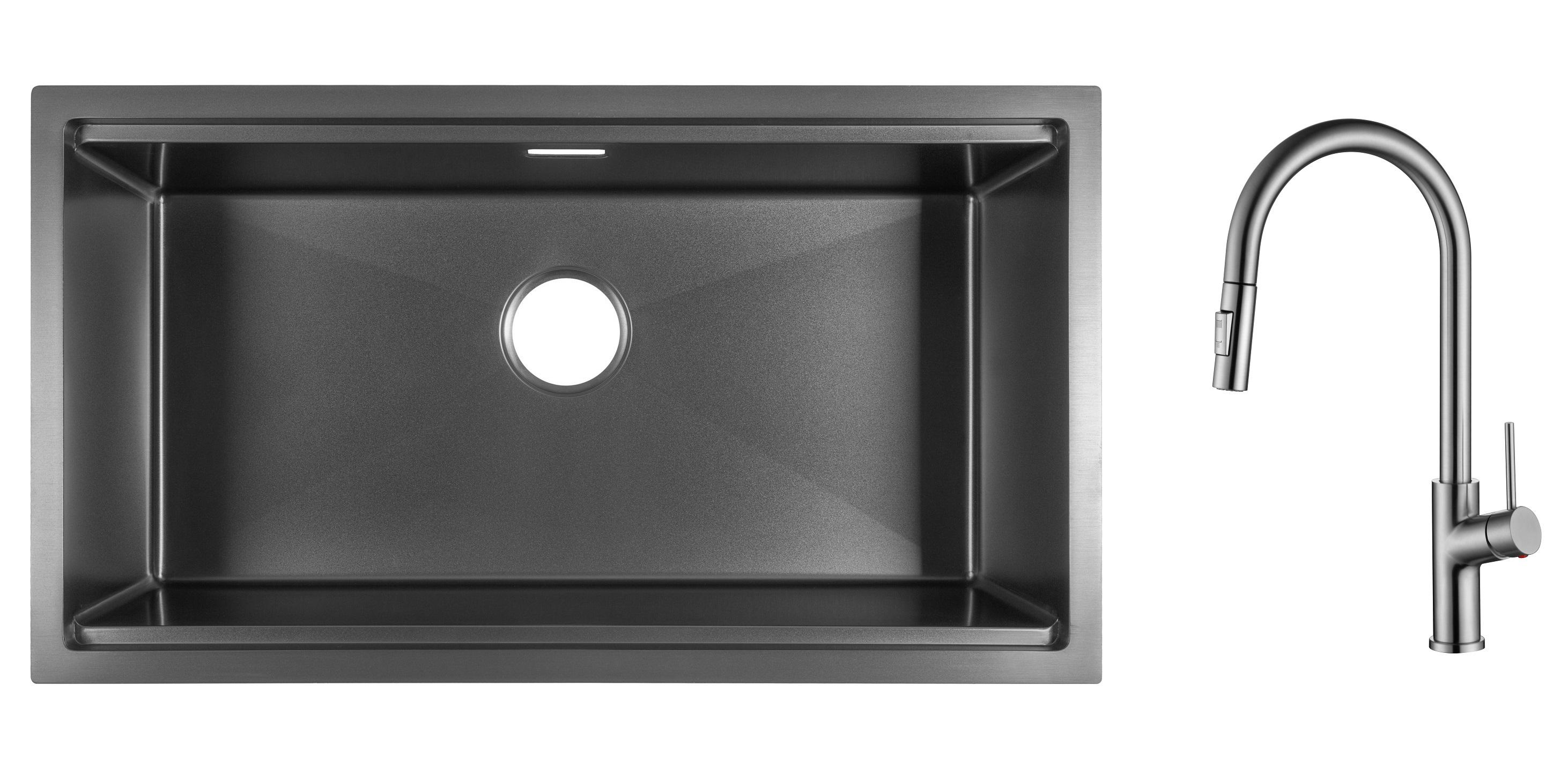 Комплект из кухонной мойки Gunter&Hauer Federbach 8022 Black и кухонного смесителя Gunter&Hauer MOND Br