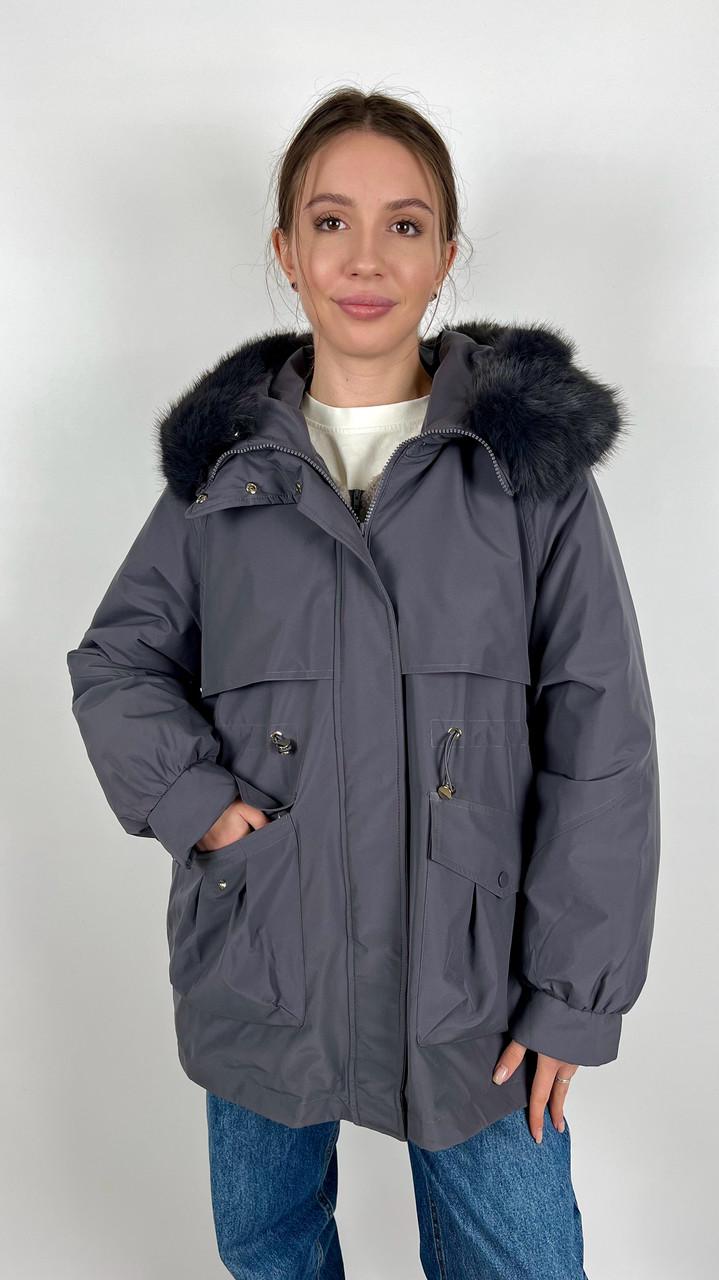 Куртка женская зимняя р. 42 Черный/Серый (#9017-04) - фото 4