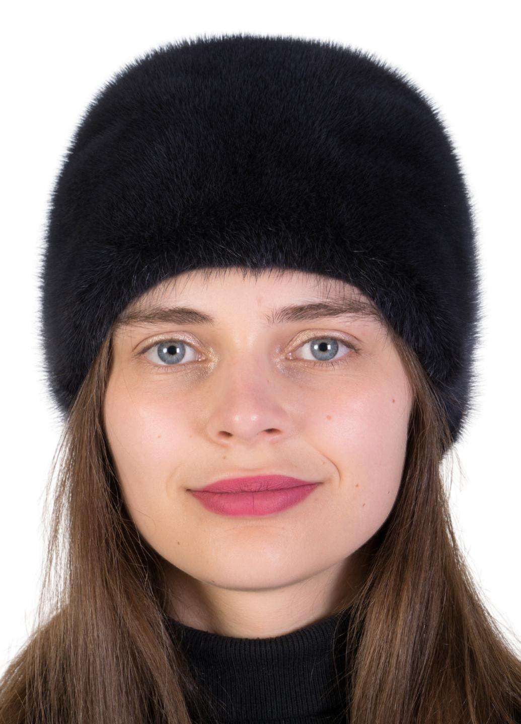 Зимняя шапка Меховой стиль Подвеска из натурального меха норки XL-XXL Темный ирис (054/B)