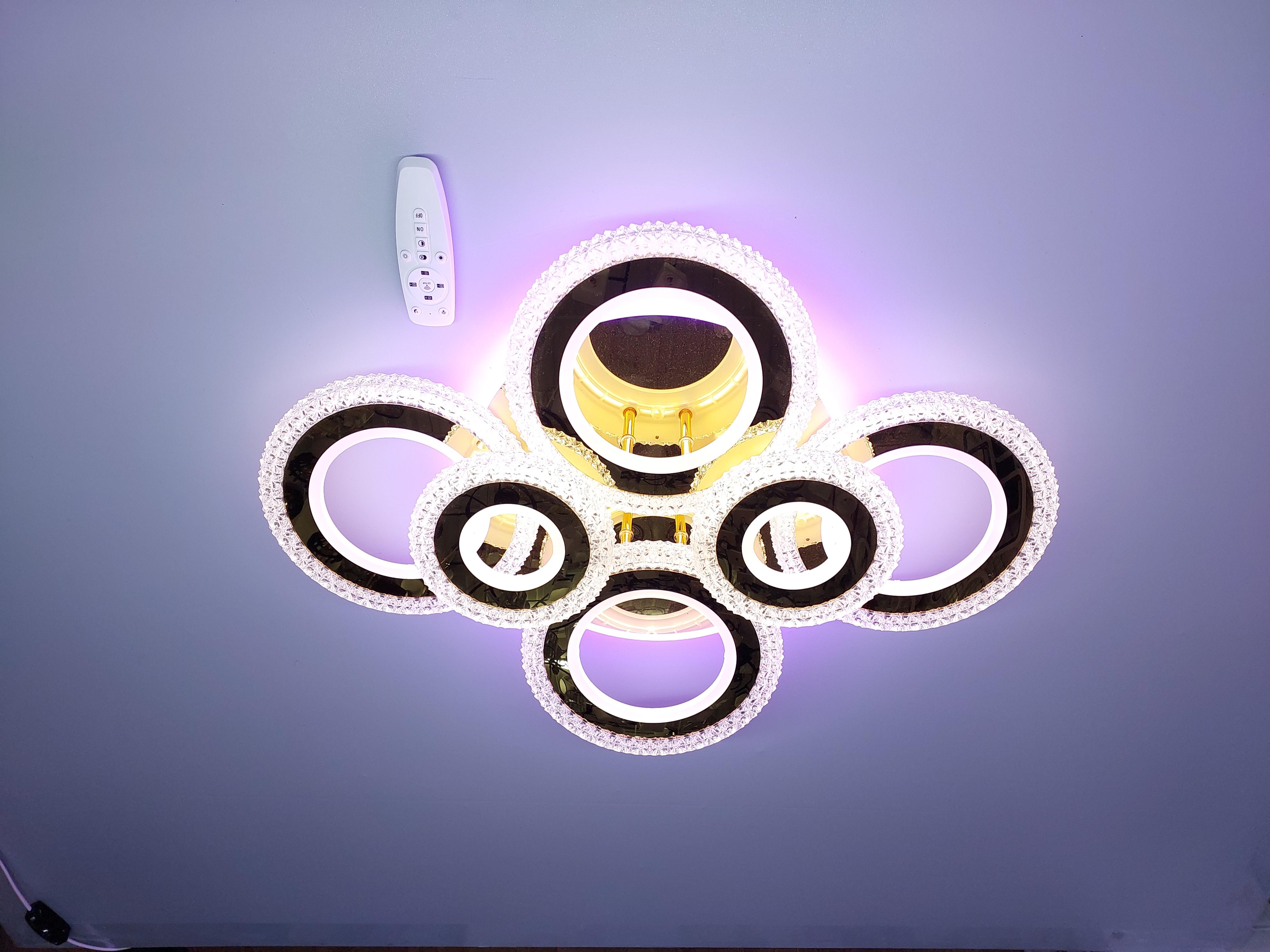 Люстра светодиодная 86R/4+2 GD+RGB с подсветкой 208/28W Золотой (18205255)