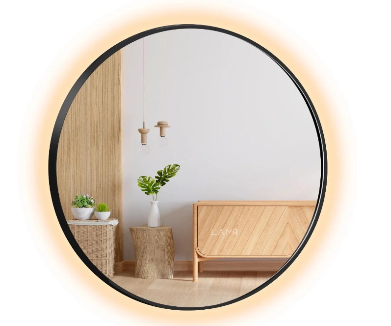 Зеркало с LED подсветкой стены круглое La Mir модель Adeo в черной раме ПВХ c датчиком движения 40х40 см (26213384040-frame)