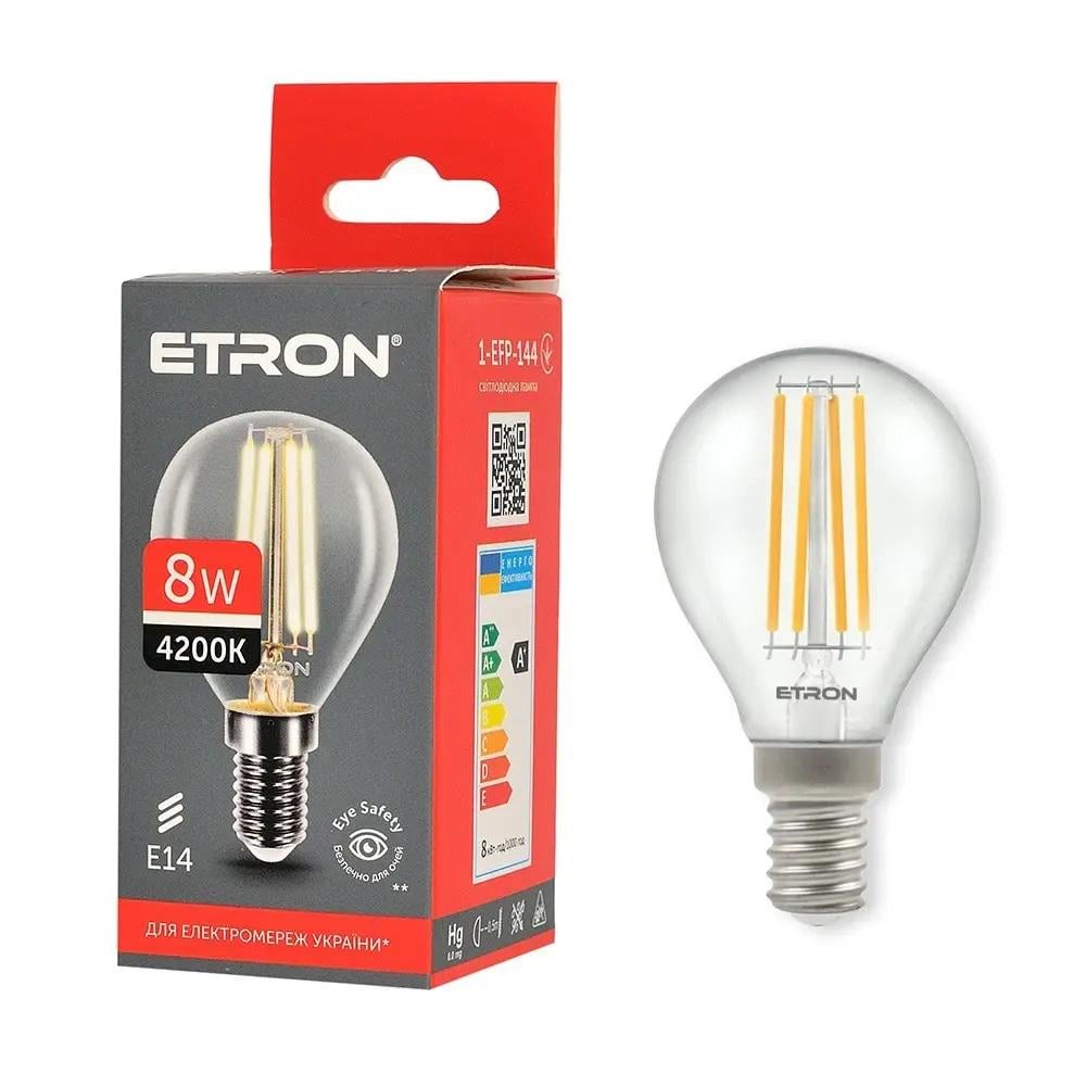 Лампа LED ETRON Filament 1-EFP-144 G45 E14 8W 4200K Прозрачный