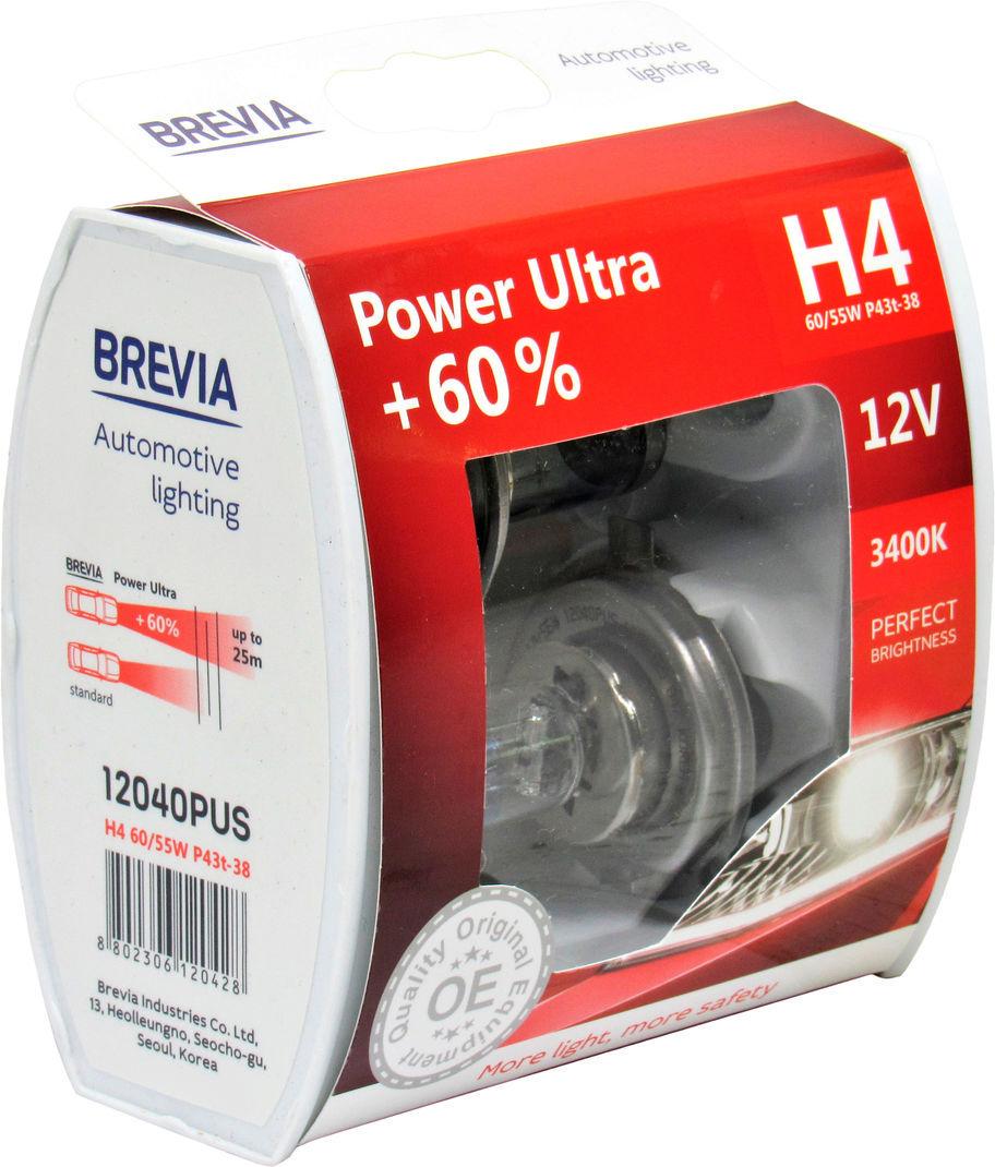 Лампочка галогенна Brevia H4 P43t 12V-60/55 Вт +60 Power Ultra 12040PUS 12V-H4 P43t 2 шт.