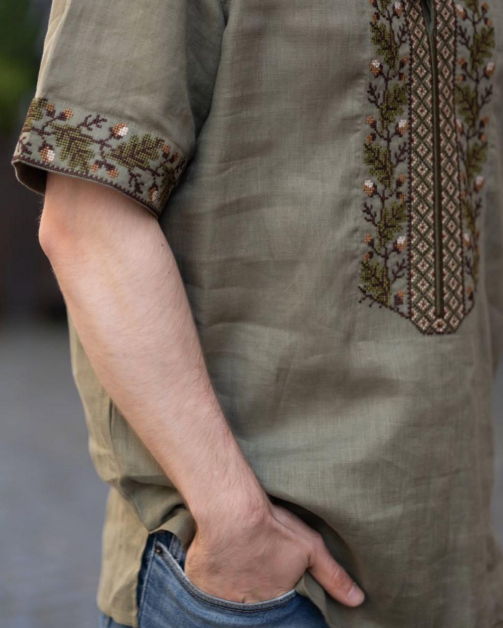 Вышиванка мужская р. 50 Зеленый (383) - фото 2