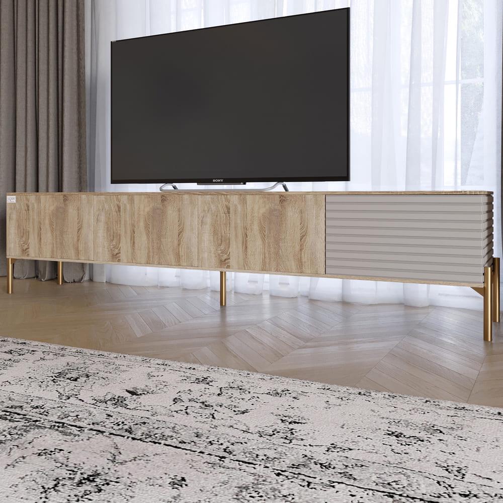 Тумба под телевизор Lion Грей на золотых металлических ножках Дуб Сонома трюфель/Кашемир (000-000-2524)